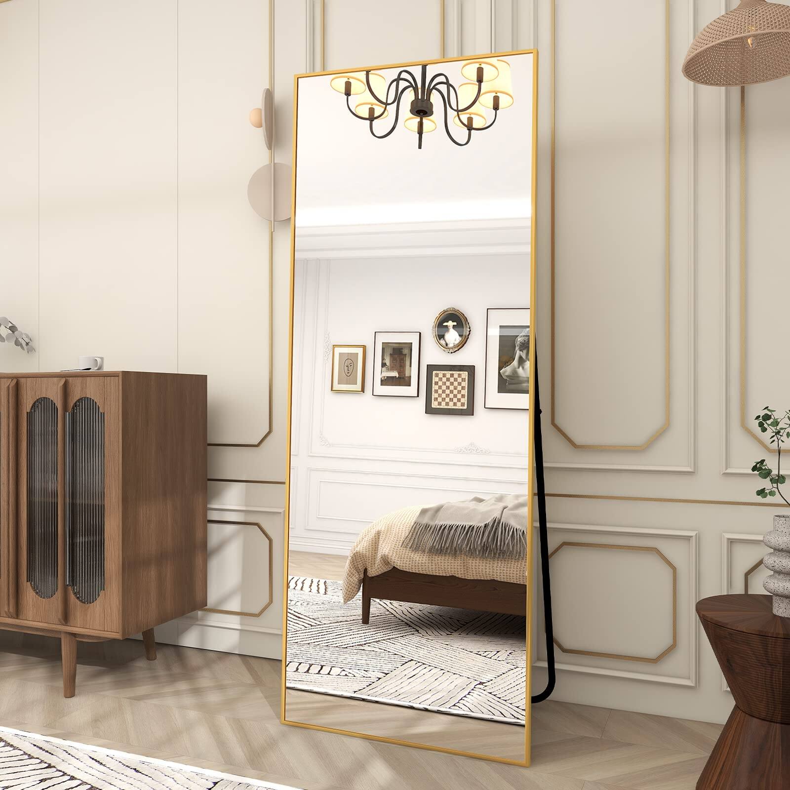 Alt View 3. HOMLUX - Full Length Rectangle Floor Mirror Gold Aluminum Frame Free Standing Wall Mounted for Bedroom.