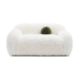 Vaczon - Faux Fur Loveseat Chair Cozy Shaggy Plush Sofa for Home, Apartment, Lounge Area with Accent Pillows - White