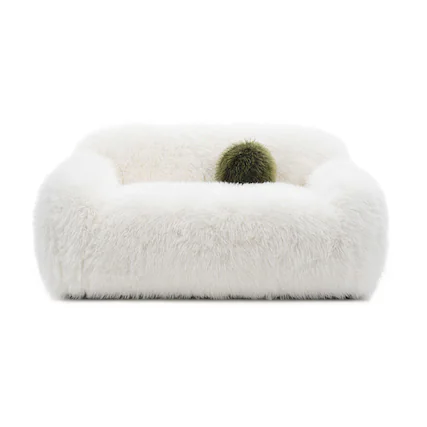 Front. Vaczon - Faux Fur Loveseat Chair Cozy Shaggy Plush Sofa for Home, Apartment, Lounge Area with Accent Pillows - White.