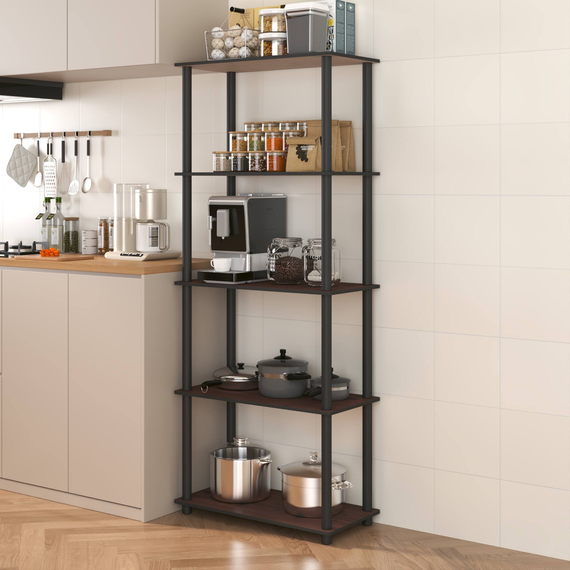 Front. HOMLUX - 5-Tier 57.4" Open Shelf Bookcase Compact Storage Bookshelf for Living Room Bedroom Office Dark Cherry & Black - Dark Cherry & Black.