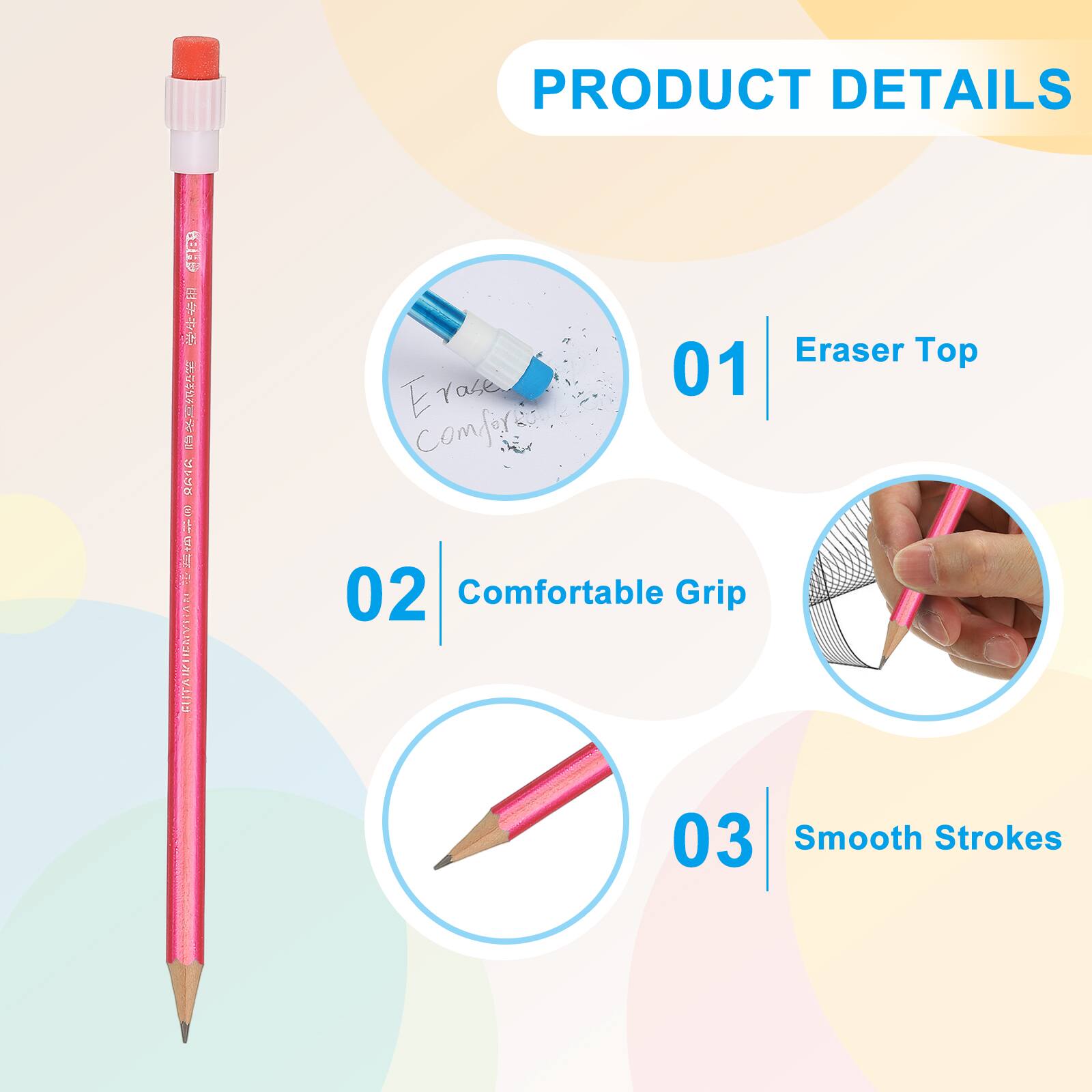 PRODUCT DETAILS

01 Eraser Top

02 Comfortable Grip

03 Smooth Strokes