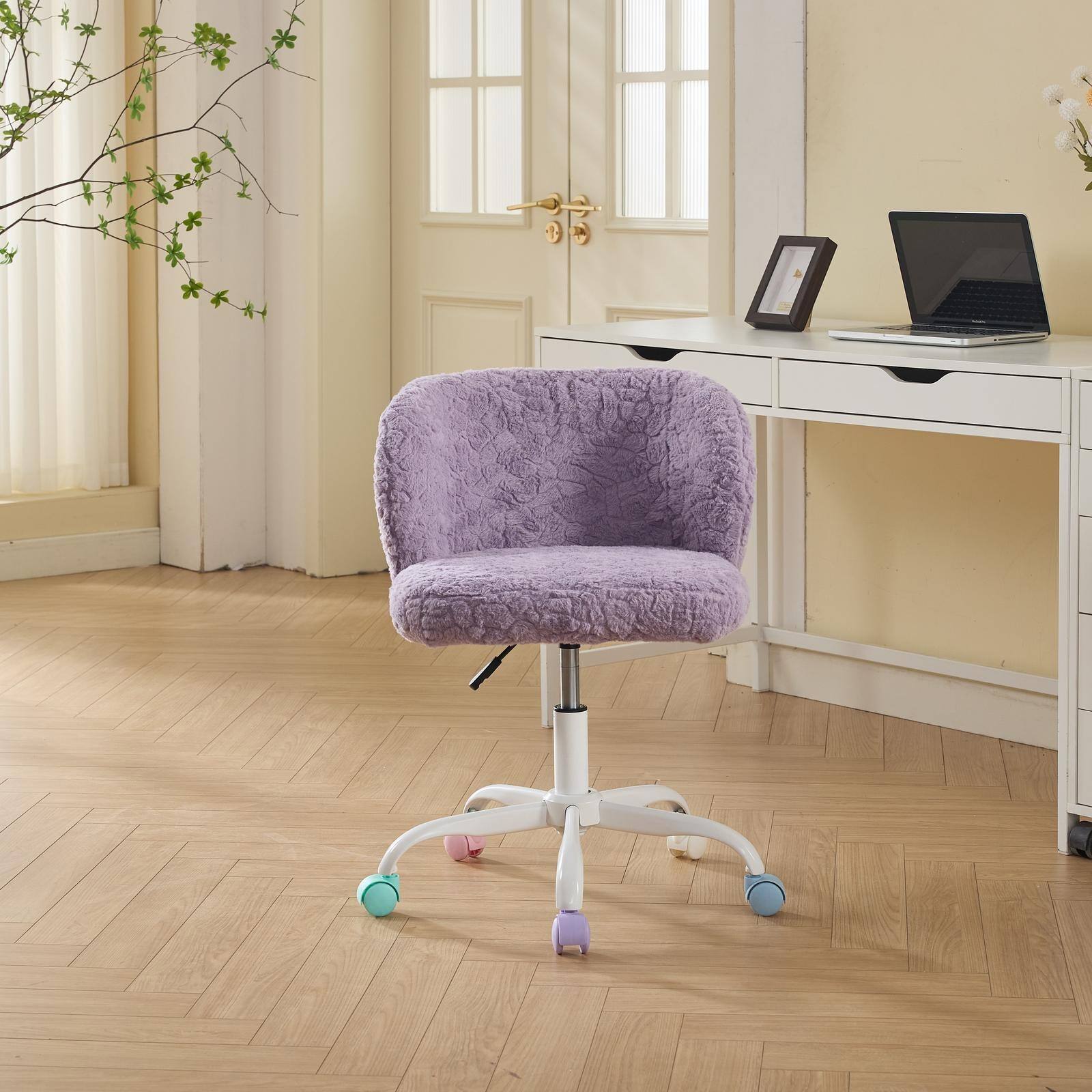Alt View 4. Spaco - Spaco Office Chair, Artificial Rabbit Hair Home Office Chair with Metal Base, Adjustable Desk Swivel Chair, Vanity Chair - Violet.
