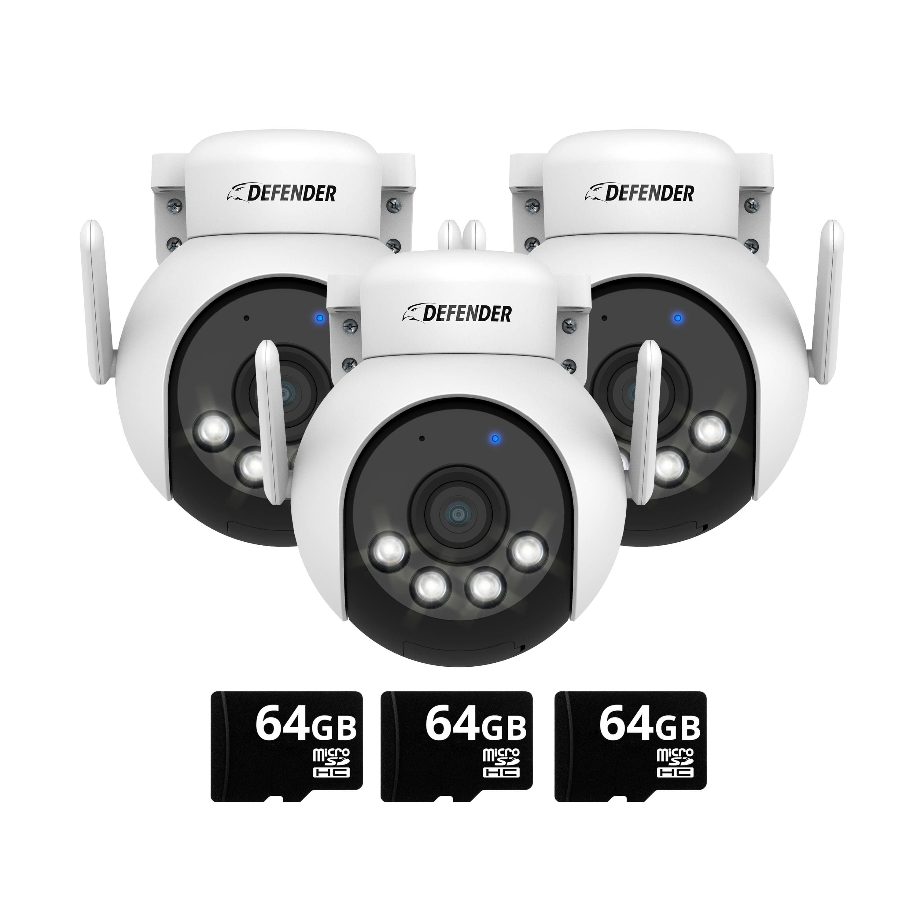 Defender - AI POWERED 4K Everwatch PTZ 360° Wi-Fi Plug-in Power Security Camera with 64GB SD Card, 3 Pack - White - Front_Zoom