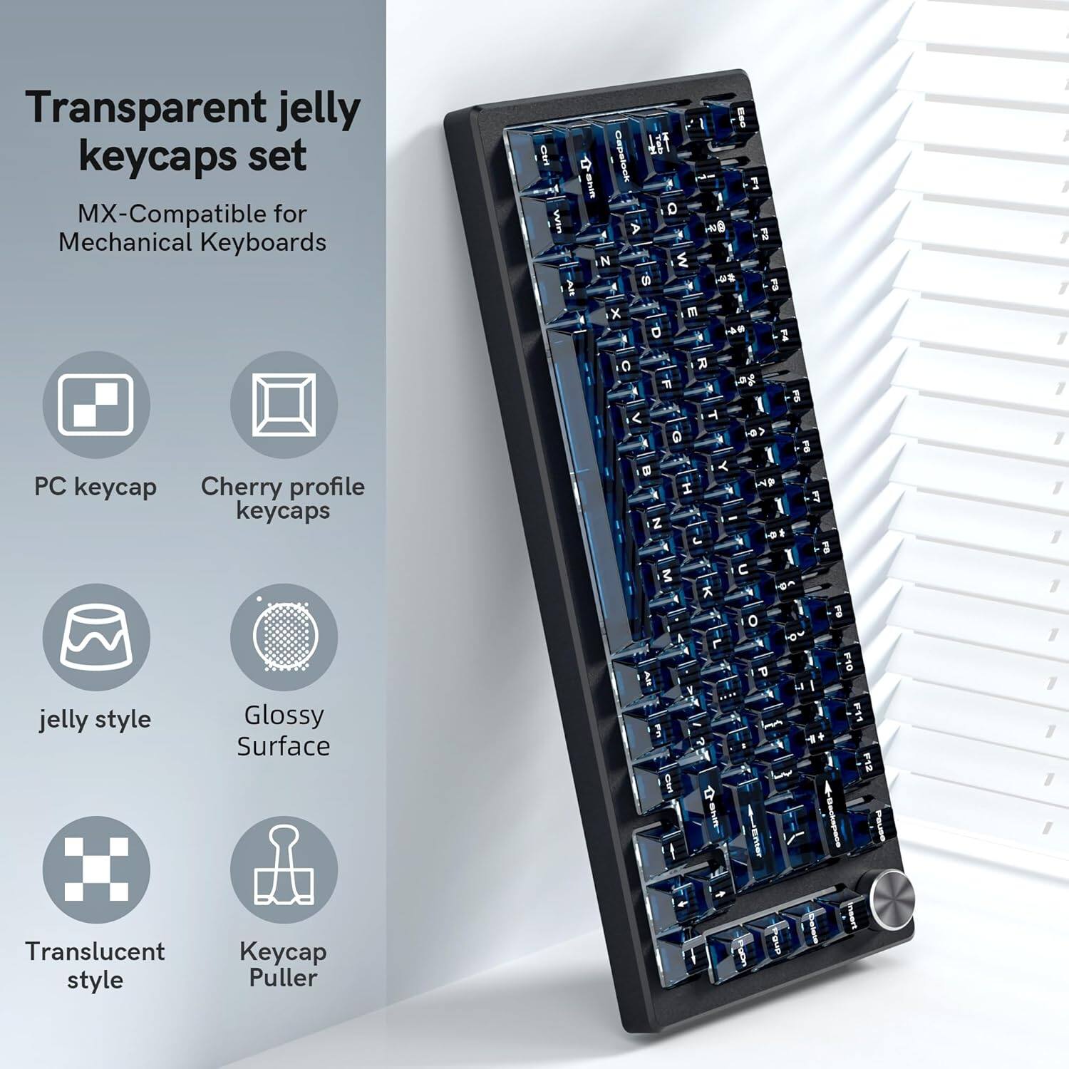 Transparent jelly keycaps set MX-Compatible for Mechanical Keyboards CN  
Capalock M - 3 Q W E R T Y U I O P 4 A S D F G H J K L 2 Z X C V B N M  
PC keycap Cherry profile keycaps jelly style Glossy Surface  
Translucent style Keycap Puller