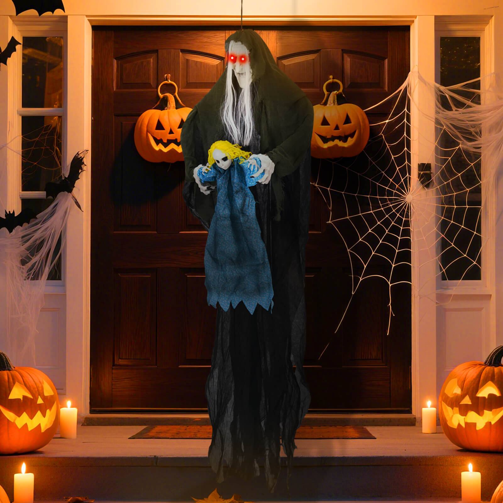 Alt View 5. Costway - Costway Halloween Decoration 6'11” Sound-Activated Witch Holding Ghost Girl Spooky Sound - Black.