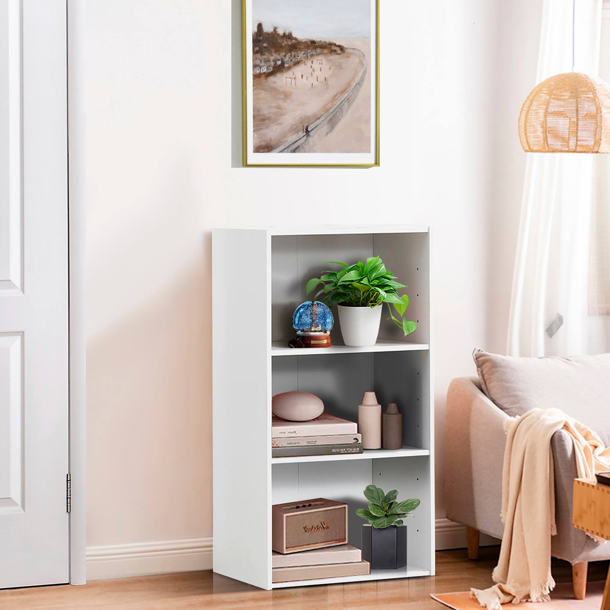 Alt View 3. Gymax - Gymax 2 PCS 3 Tier Open Shelf Bookcase Multi-functional Storage Display Cabinet White - White.