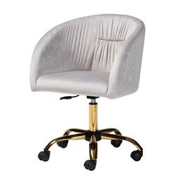 Baxton Studio - Ravenna Contemporary Glam and Luxe Velvet Fabric and Metal Swivel Office Chair - Grey/Gold