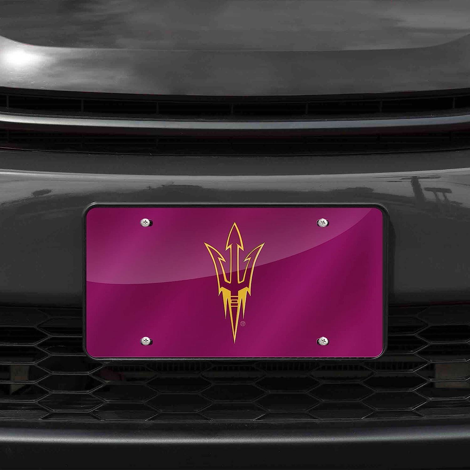 Alt View 1. Rico Industries - Arizona State Sun Devils Dark Red Mirrored Laser Cut License Plate Laser Tag - Multi.