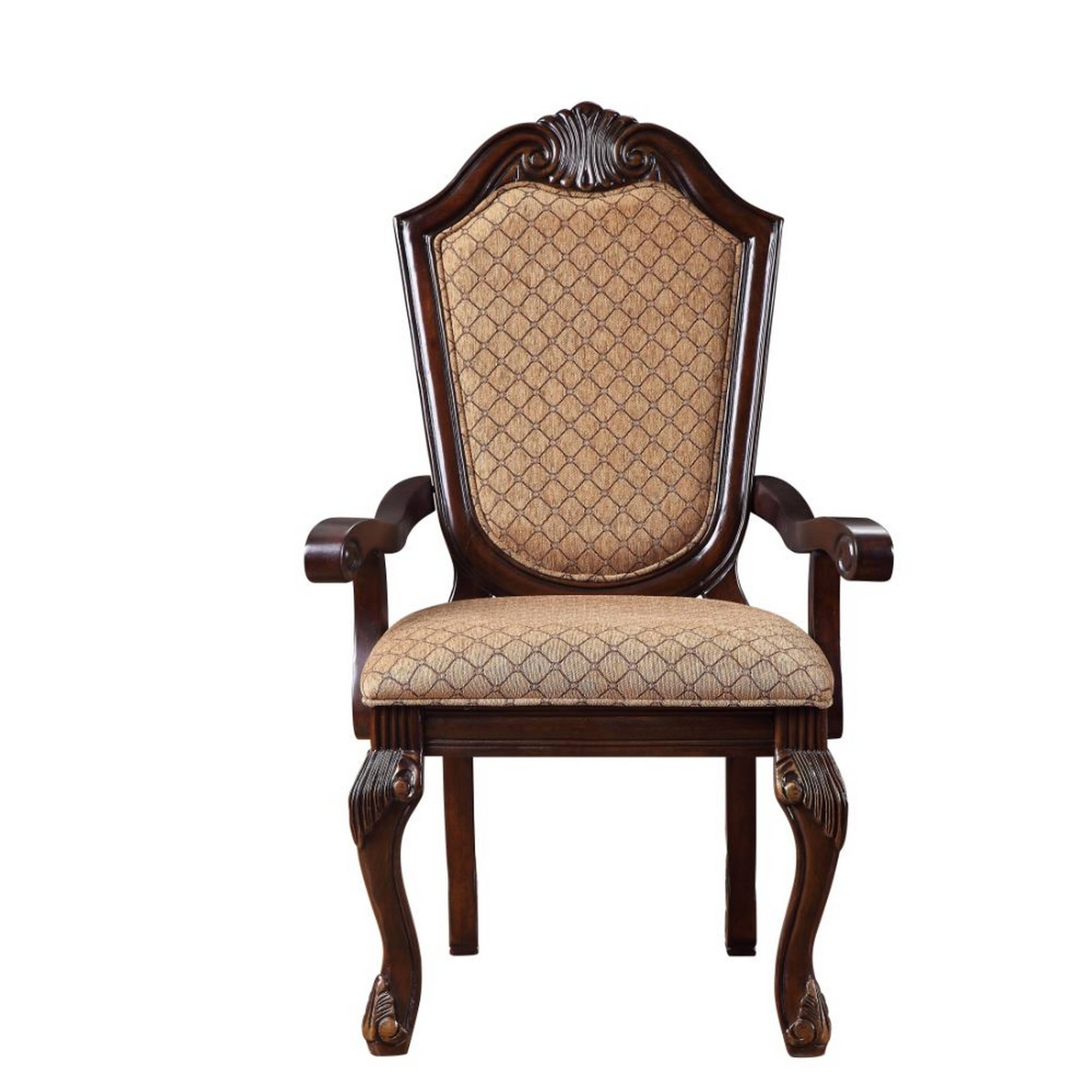 Alt View 1. Manhattan Lane - Loki 29 Inch Dining Armchair Set of 2, Beige Fabric, Crown Top Back - Brown, Beige.