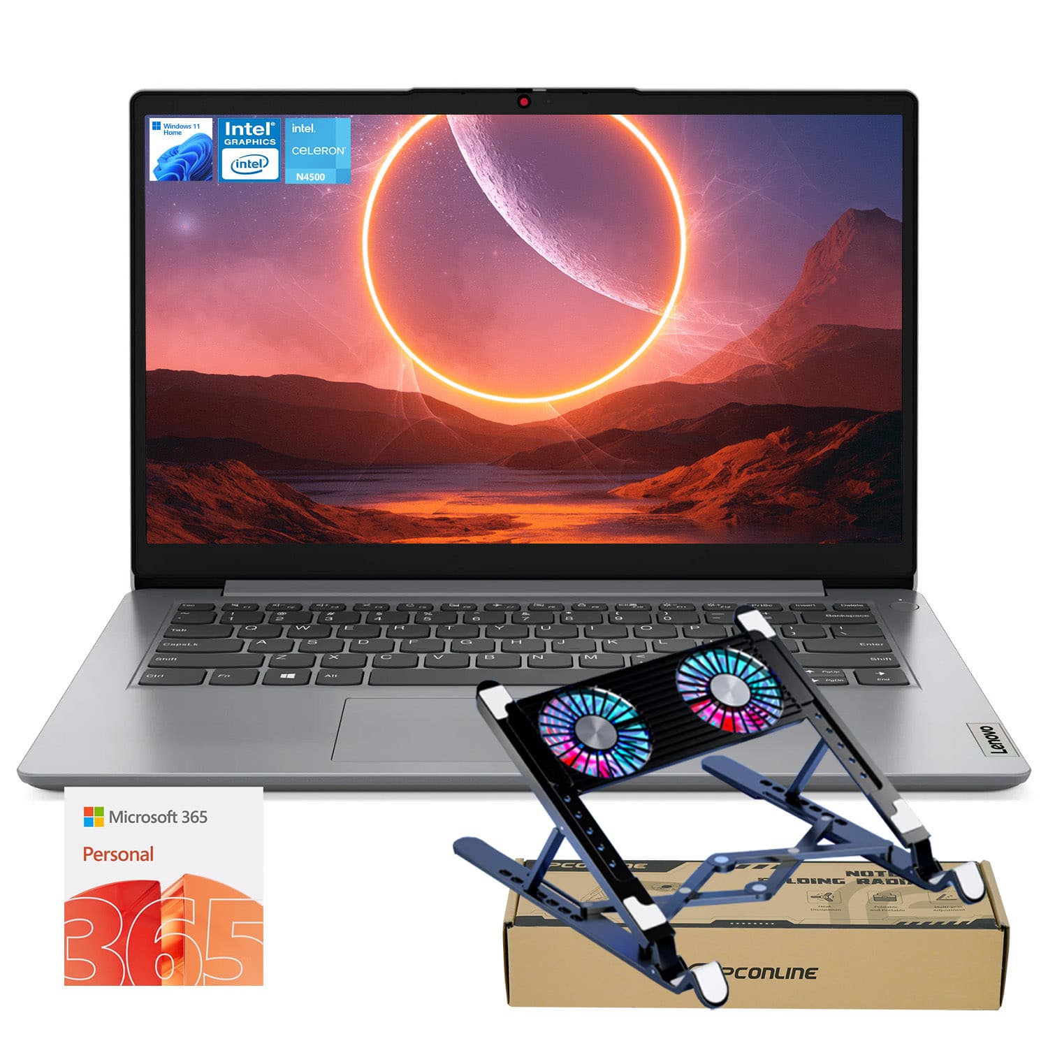 Lenovo - IdeaPad 1 14" Laptop 1 Yr Office 365 - Intel Dual-Core Processor - 12GB RAM - 128GB eMMC + 512GB SSD - PCO LT Cooler - Gray