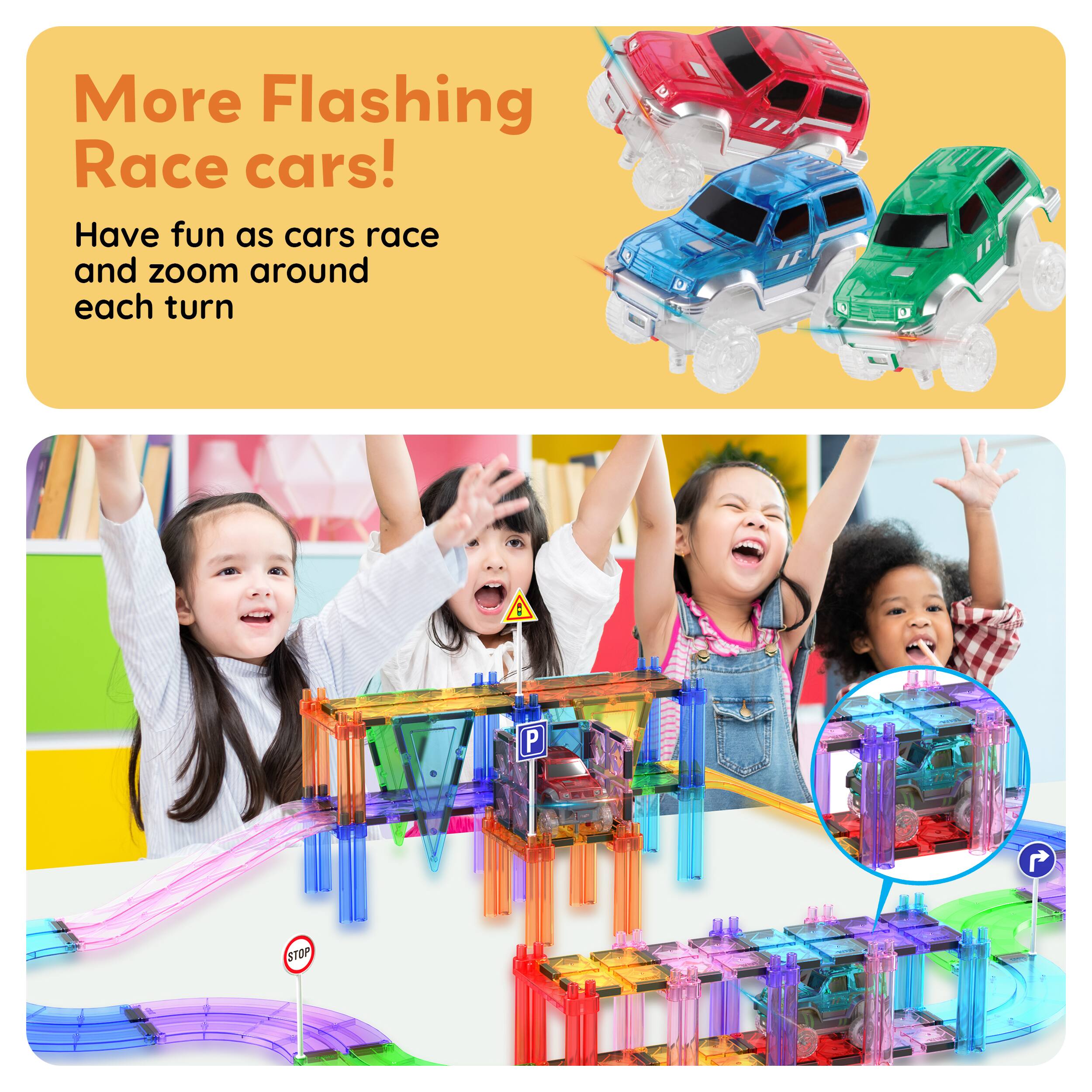 More Flashing Race cars!  
Have fun as cars race and zoom around each turn