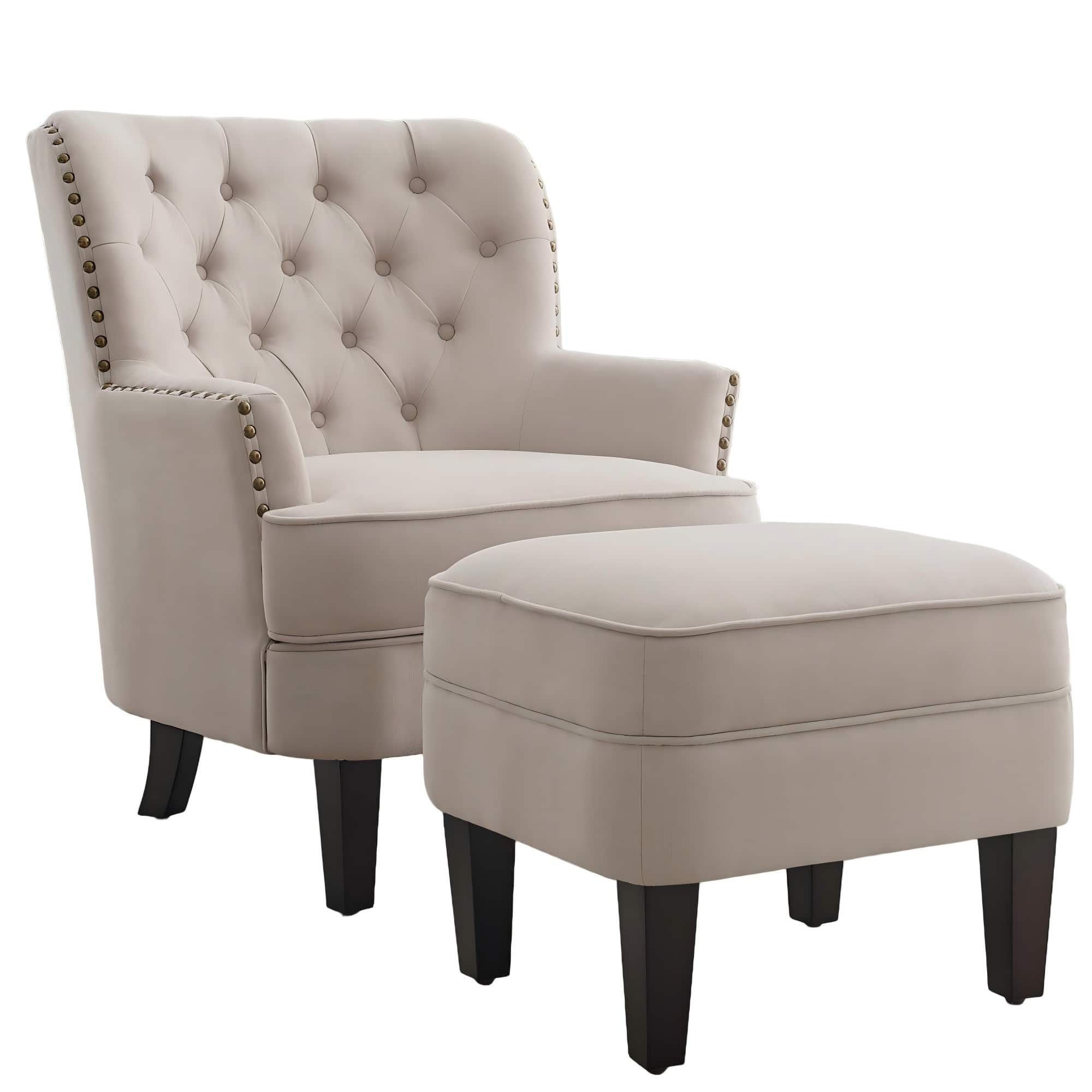Boyel Living - Tufted Accent Chair with Ottoman and Solid Wood Legs - Beige