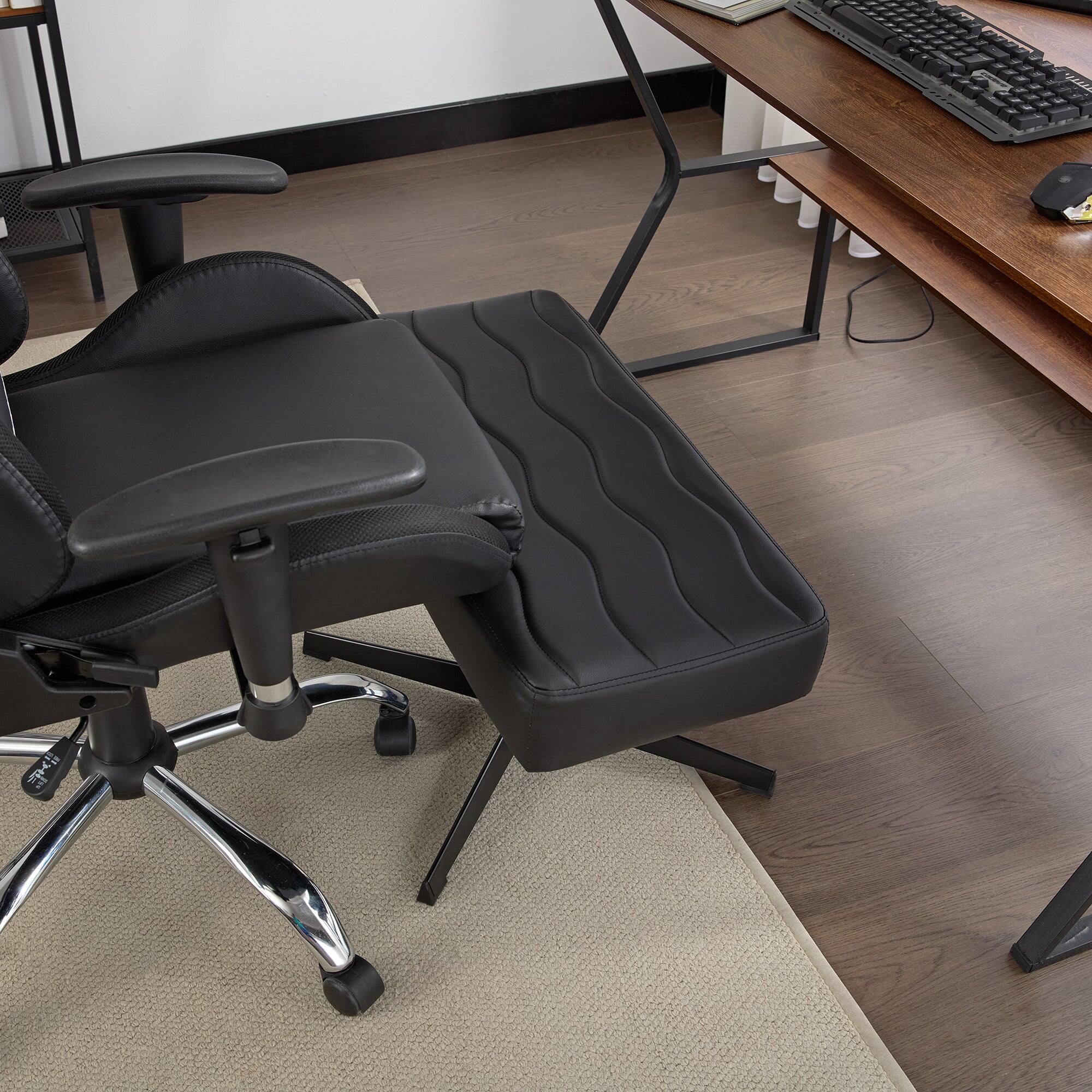 Alt View 2. Vecelo - Adjustable Desk Footrest with Pneumatic Lift - 16-21" Height, 300lb Capacity PU Leather Foot Stool for Office & Gaming - Black.