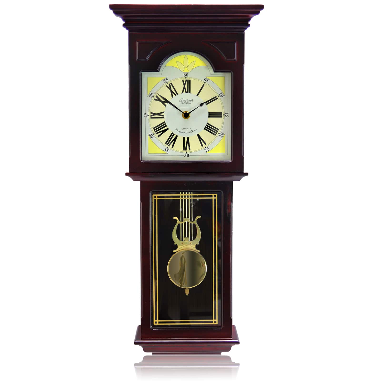 Bedford Clock Collection - Redwood 23 Inch Redwood Oak Finish Wall Clock - Brown