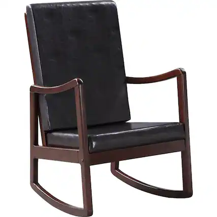 Front. Manhattan Lane - Rocking Chair with Leatherette Seating and Wooden Frame - Black.