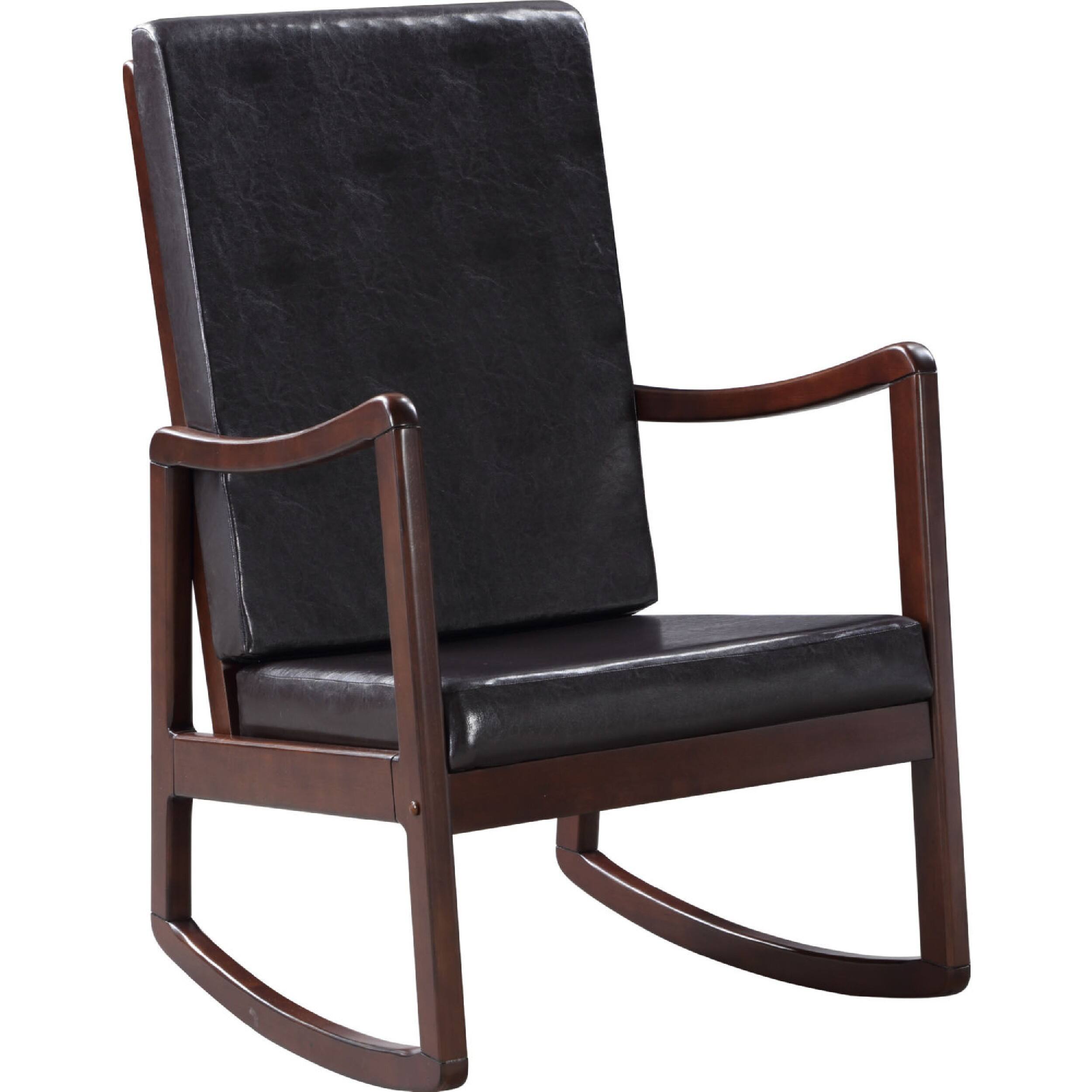 Front. Manhattan Lane - Rocking Chair with Leatherette Seating and Wooden Frame - Black.