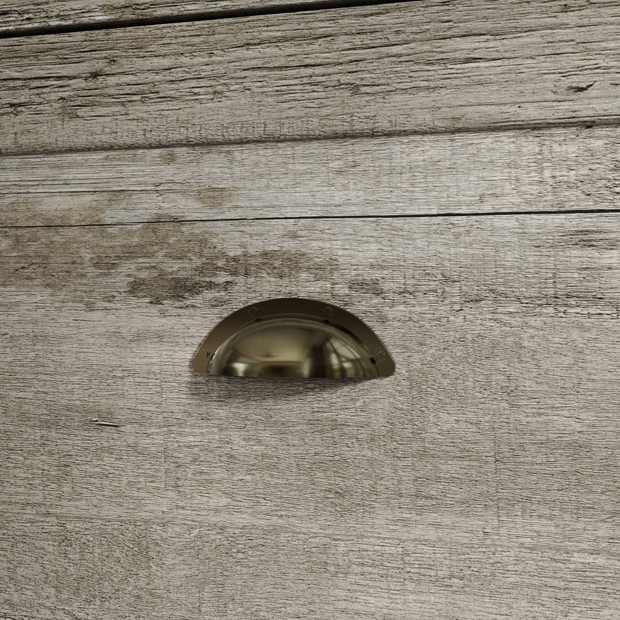 Alt View 4. FUFU & GAGA - Vintage Distressed Glass Display Cabinet with Bronze Shell Handles and Tempered Glass for Living Room or Study - Gray.