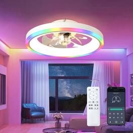 Loheer - Flush Mount Ceiling Fan with Light, Modern Low Profile RGB LED Fan with Remote App Control for Bedroom