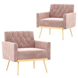 Ecooso - Velvet Accent Chair with Button Tufted Back and Golden Metal Legs, Adjustable Pads - Pink