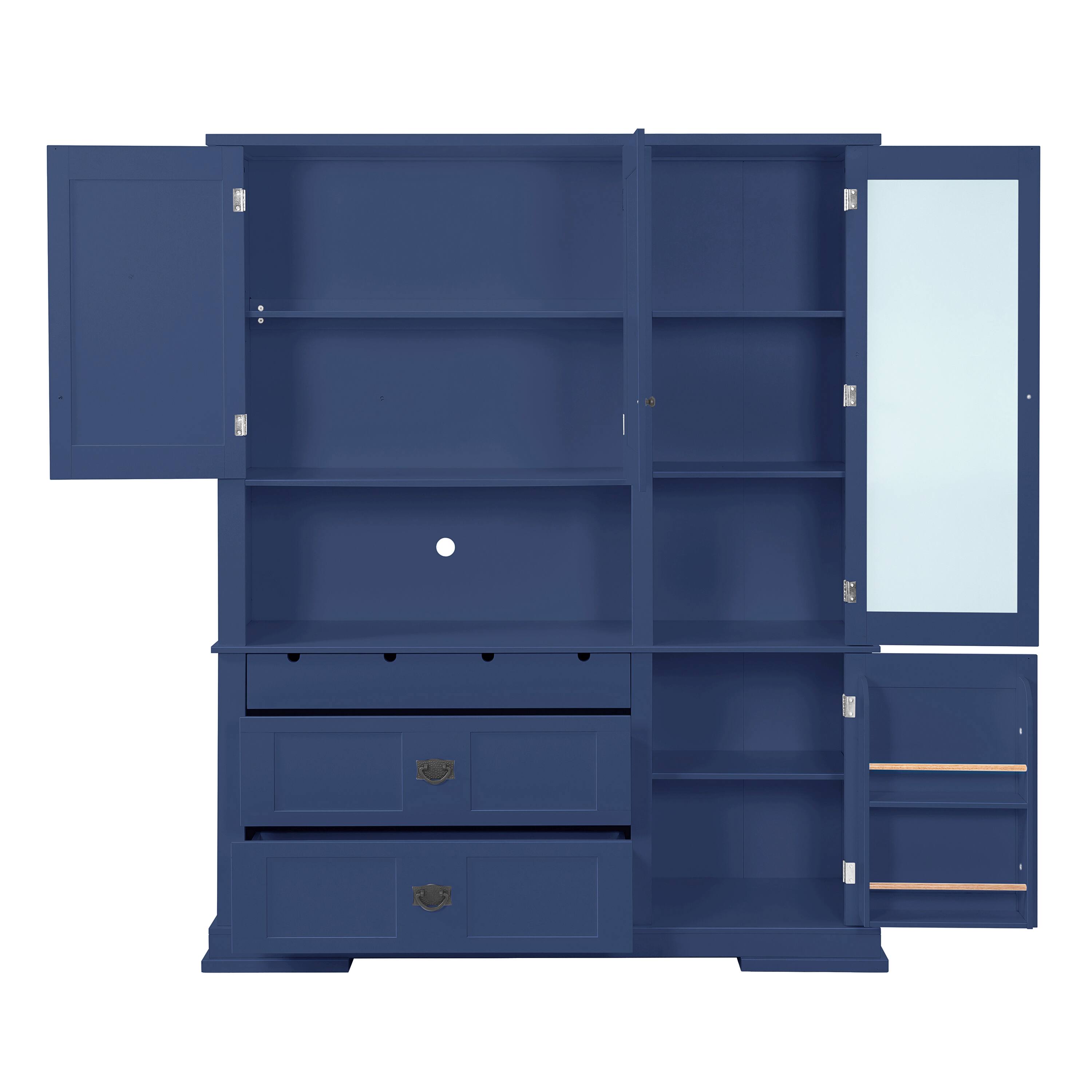 Alt View 1. Whisen - 63" W Kitchen Buffet with Hutch, Storage Pantry Cabinet with Microwave Workstation & 3 Drawers - Blue.