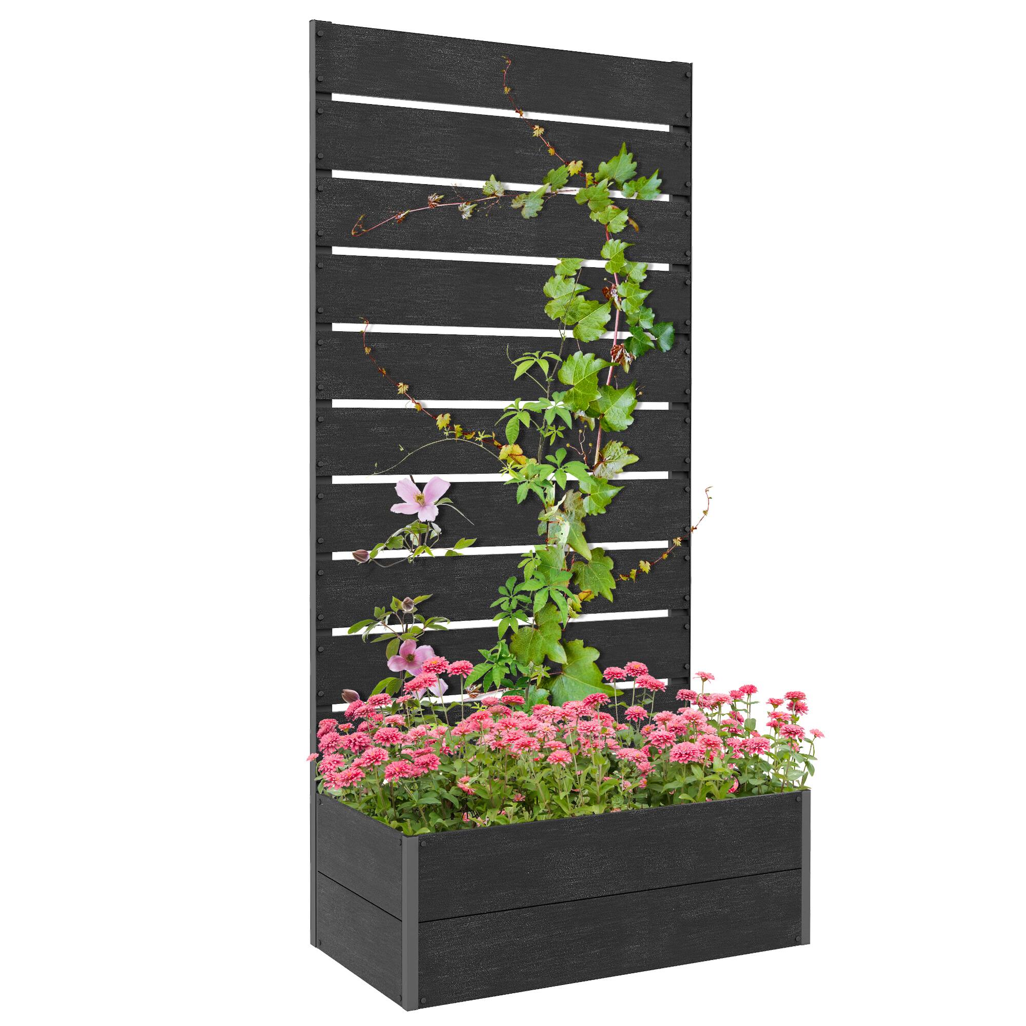 Front. Outsunny - Raised Garden Bed with Trellis for Climbing Plants, Planter Box with Self Draining Gap, Freestanding Trellis Planter - Black.