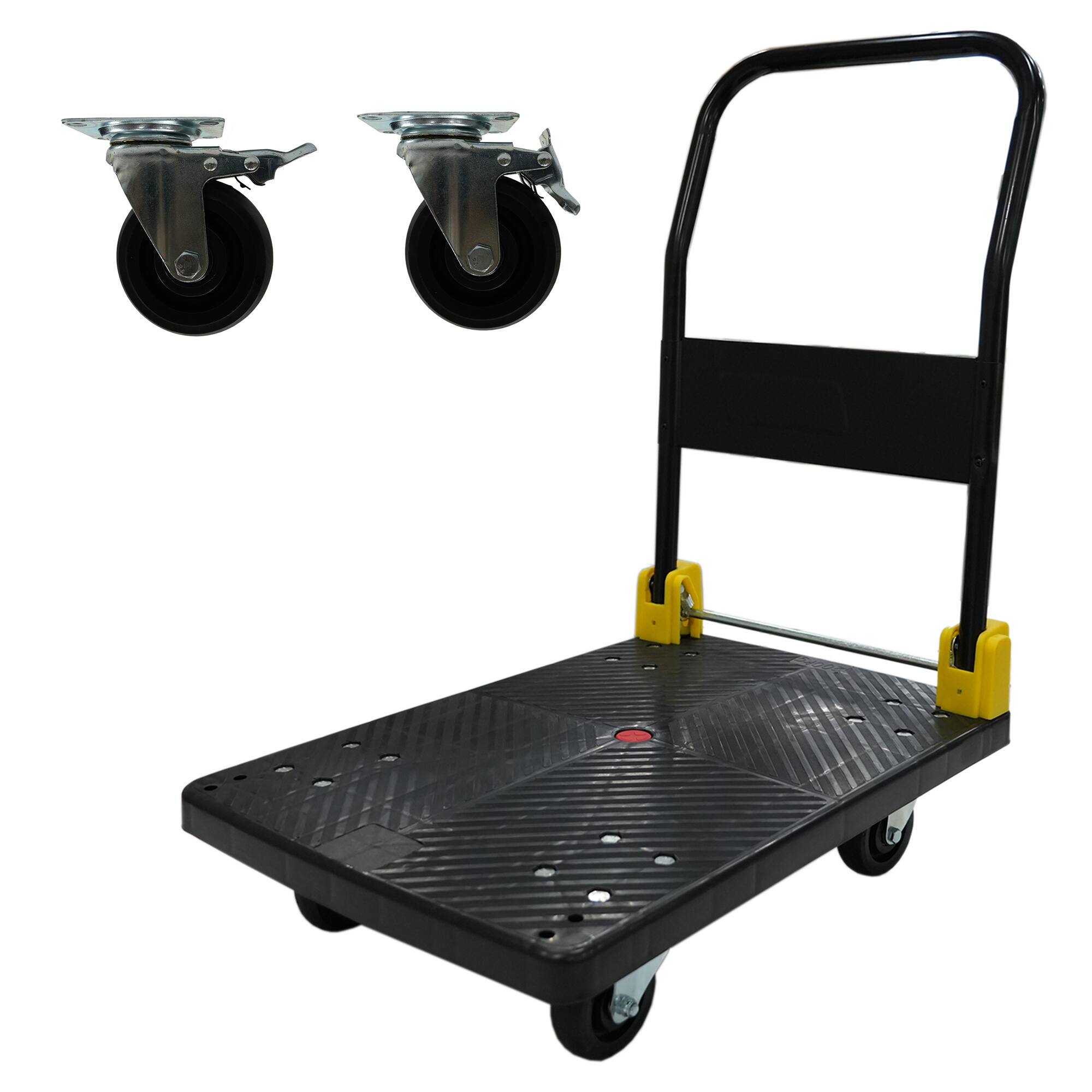 Angle. COWLOWN - 880 lbs Foldable Platform Push Hand Truck with 2 Swivel Brake Wheels in Black - Black.