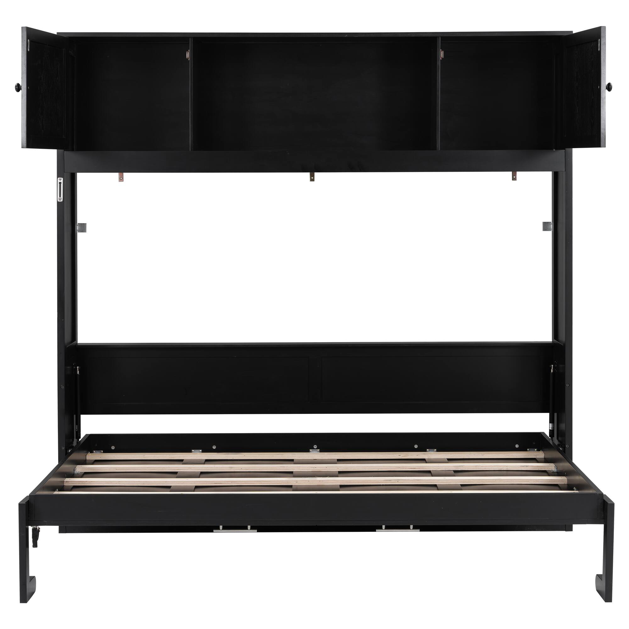 Alt View 1. Whisen - Queen Size Murphy Bed with Storage Cabinets, X-Shaped Design Space-Saving Wall Bed for Guest Room - Black.