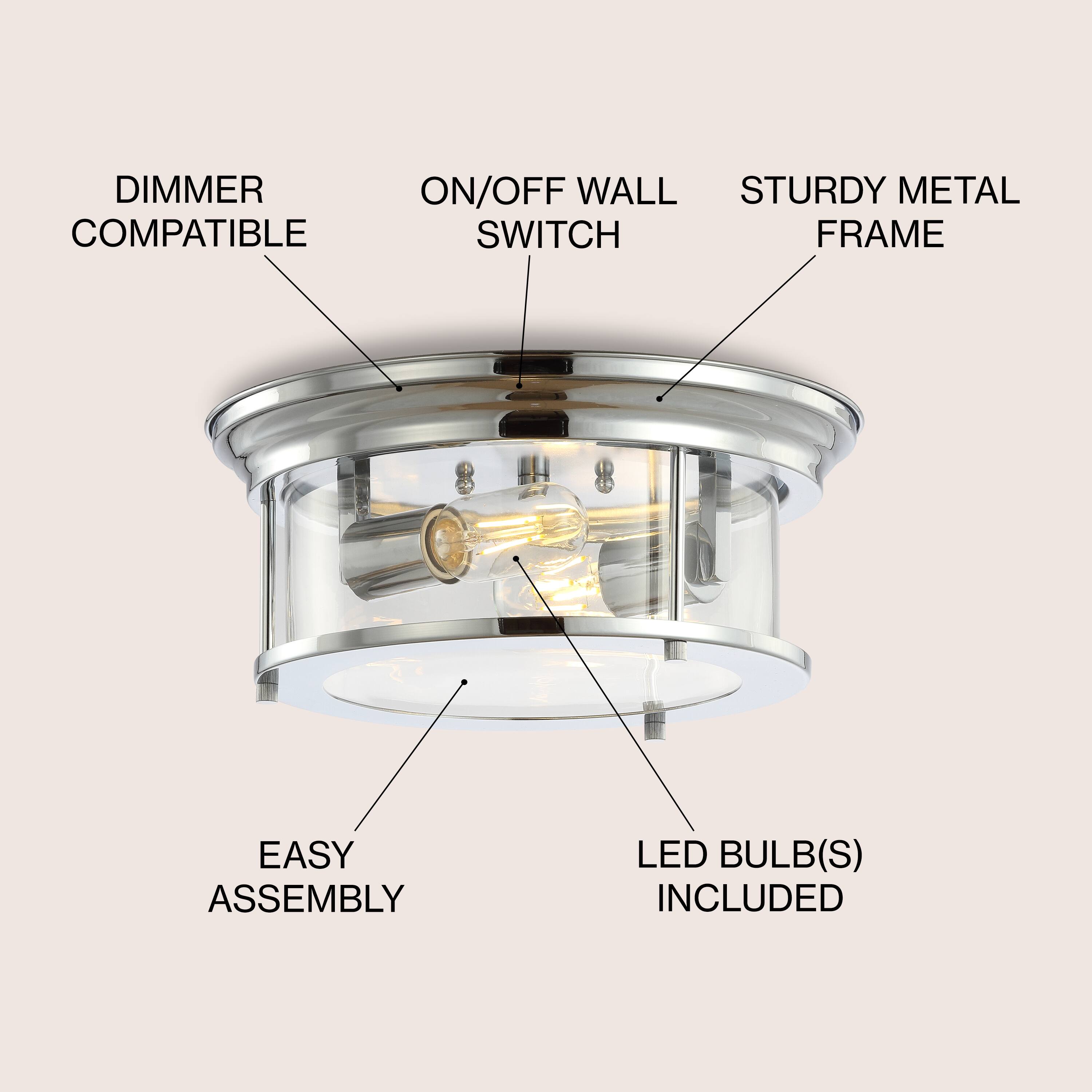 DIMMER COMPATIBLE ON/OFF WALL SWITCH STURDY METAL FRAME EASY ASSEMBLY LED BULB(S) INCLUDED