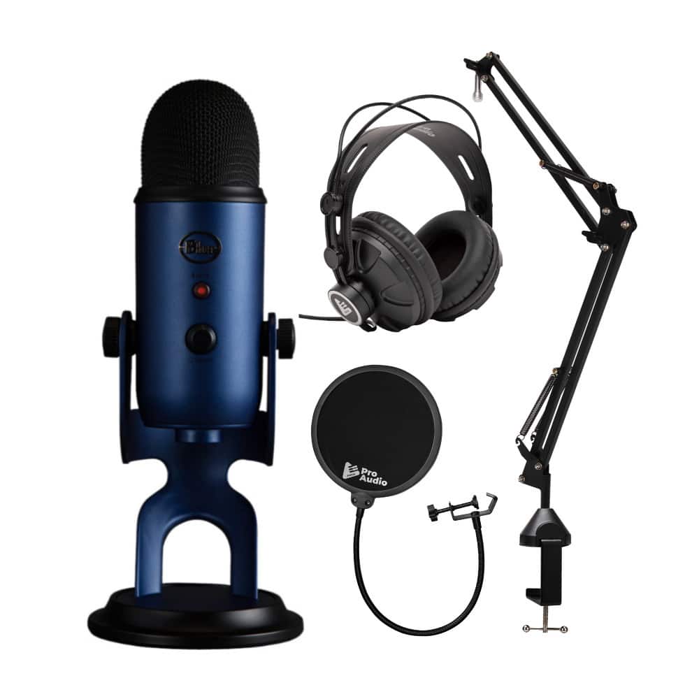 Blue Microphones - Yeti USB Microphone (Midnight Blue) with Studio Stand Bundle