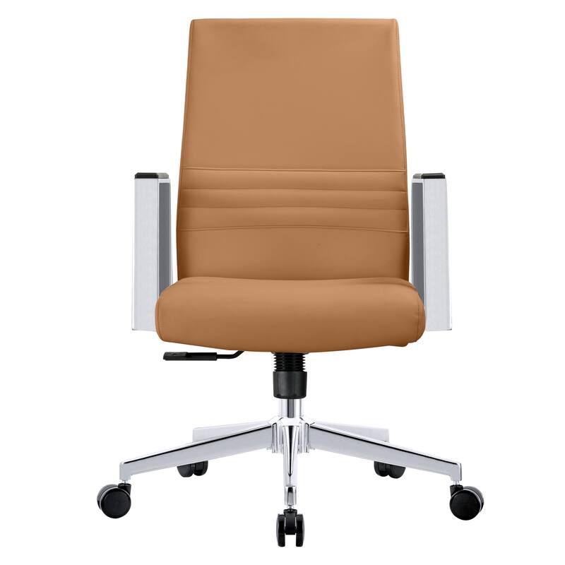 Alt View 2. LeisureMod - Aleen Adjustable Office Chair with Leather Upholstery, Iron Frame, Armrests, and Swivel Base - Acorn Brown.