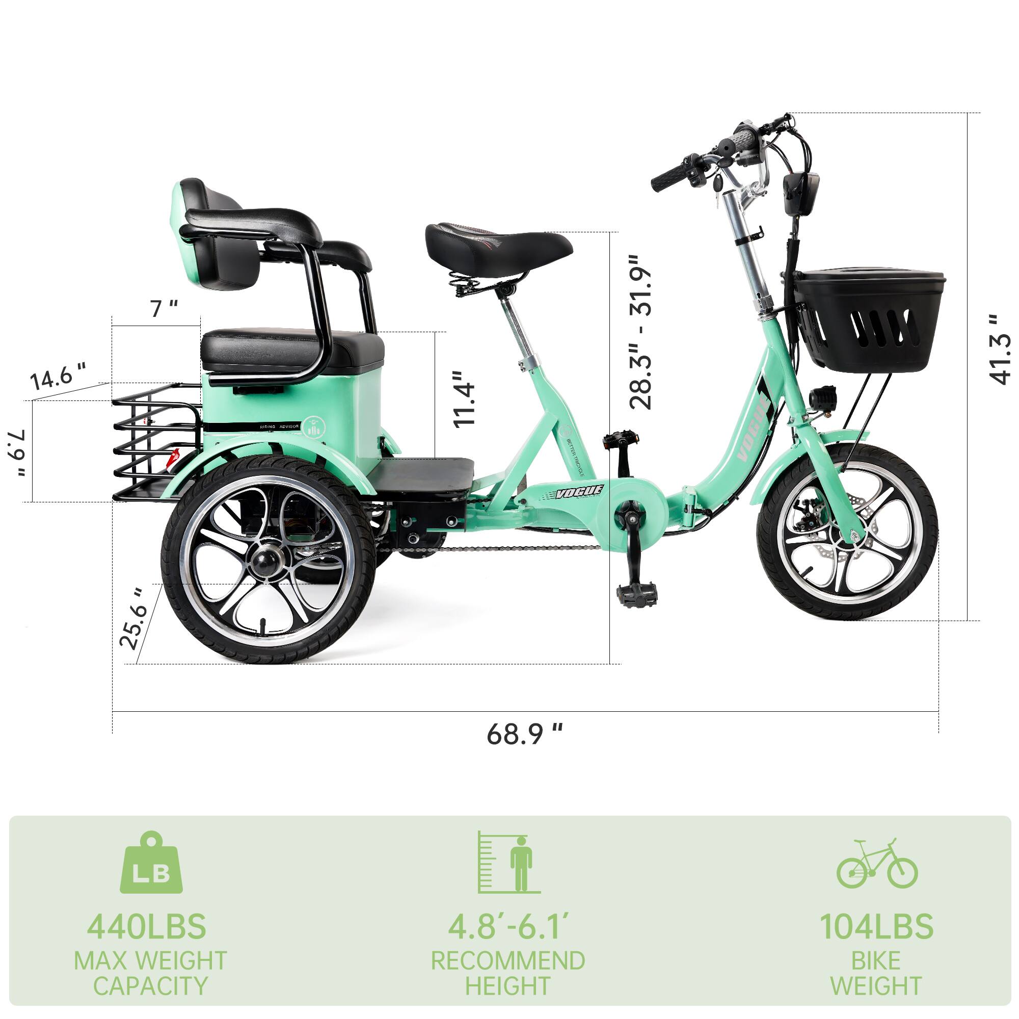 14.6"  
7.9"  
7"  
11.4"  
28.3" - 31.9"  
25.6"  
68.9"  
41.3"  

440LBS MAX WEIGHT CAPACITY  
4.8'-6.1' RECOMMEND HEIGHT  
104LBS BIKE WEIGHT