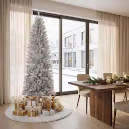 Glitzhome - 7.5ft Pencil Tinsel Artificial Christmas Tree - White