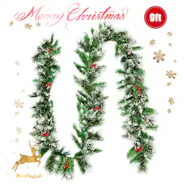 Gymax - 9FT Pre-lit Christmas Decoration Garland Rattan w/ LED Lights Timer - Green