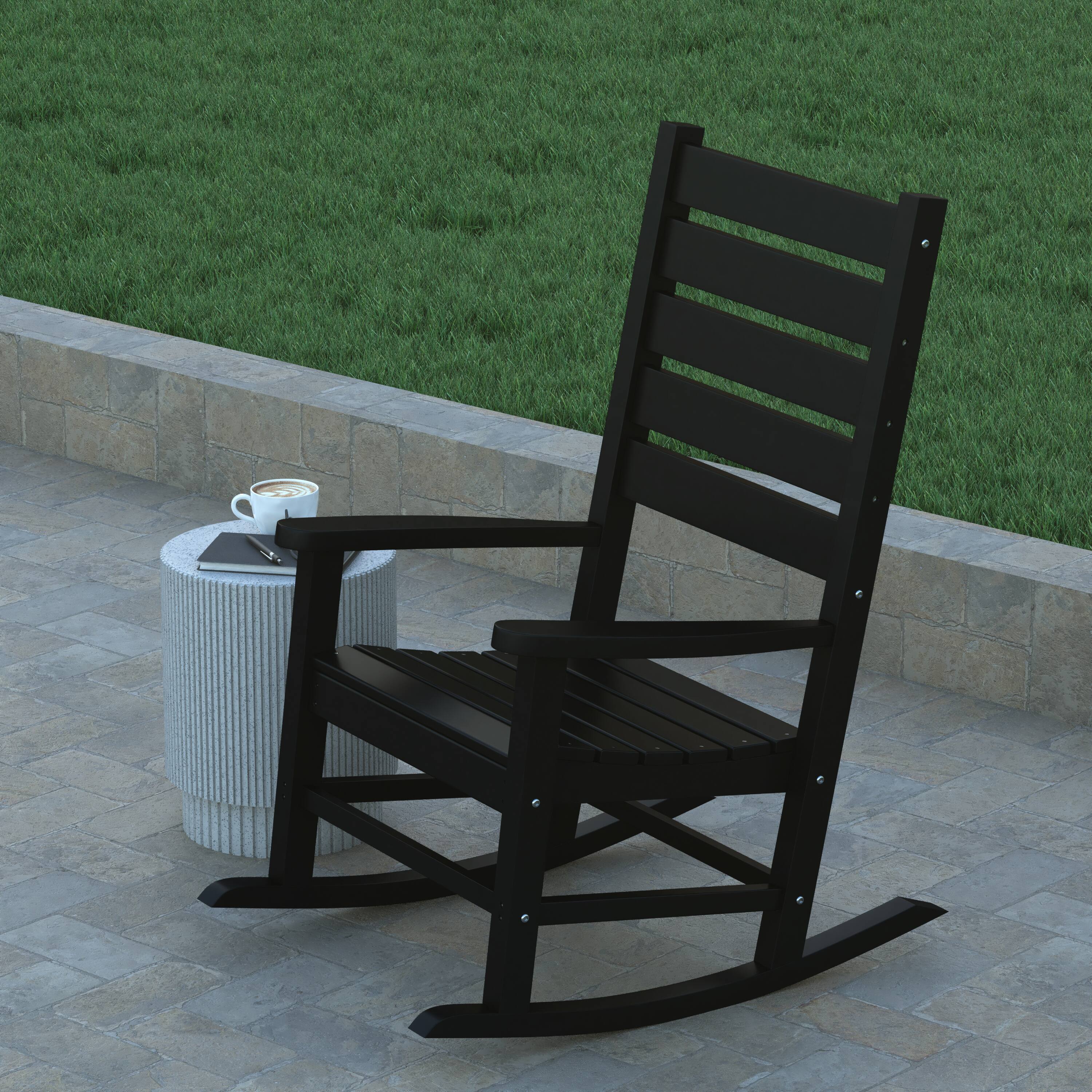 Alt View 4. Emma + Oliver - Florian Set of 2 Contemporary Rocking Chairs, All-Weather HDPE Indoor/Outdoor Rockers - Black.