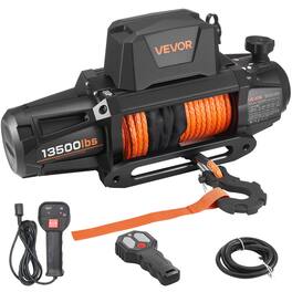 VEVOR - Electric Winch, 13500 lbs Load Capacity, 12V DC Truck Winch with Φ3/8 in x 92 ft Synthetic Rope - Black