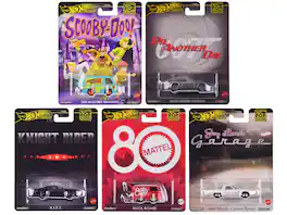 "Pop Culture 2024" 5 piece Set G "Premium Series" Diecast Model Cars by Hot Wheels - Multicolor