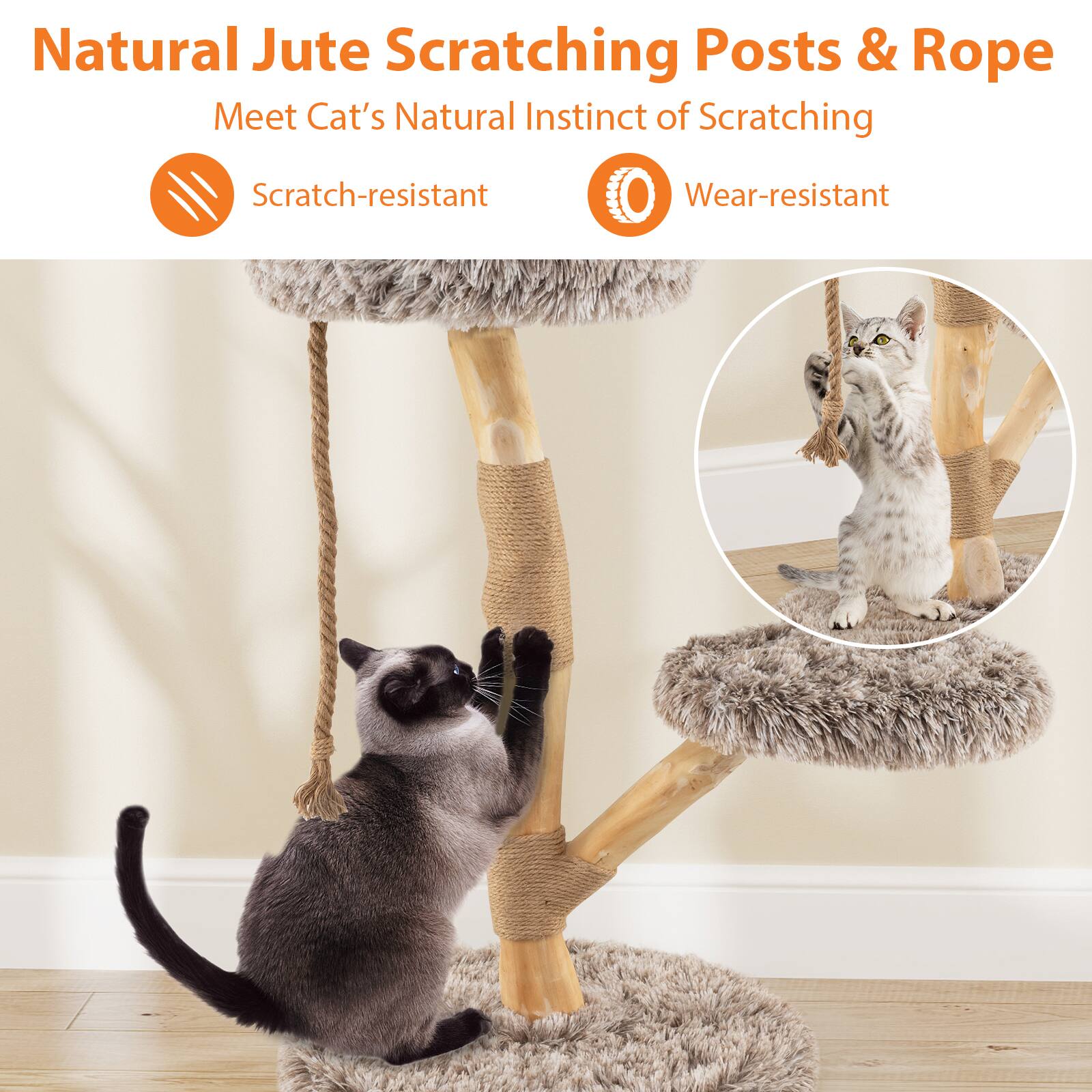 Natural Jute Scratching Posts & Rope  
Meet Cat's Natural Instinct of Scratching  

Scratch-resistant  
Wear-resistant