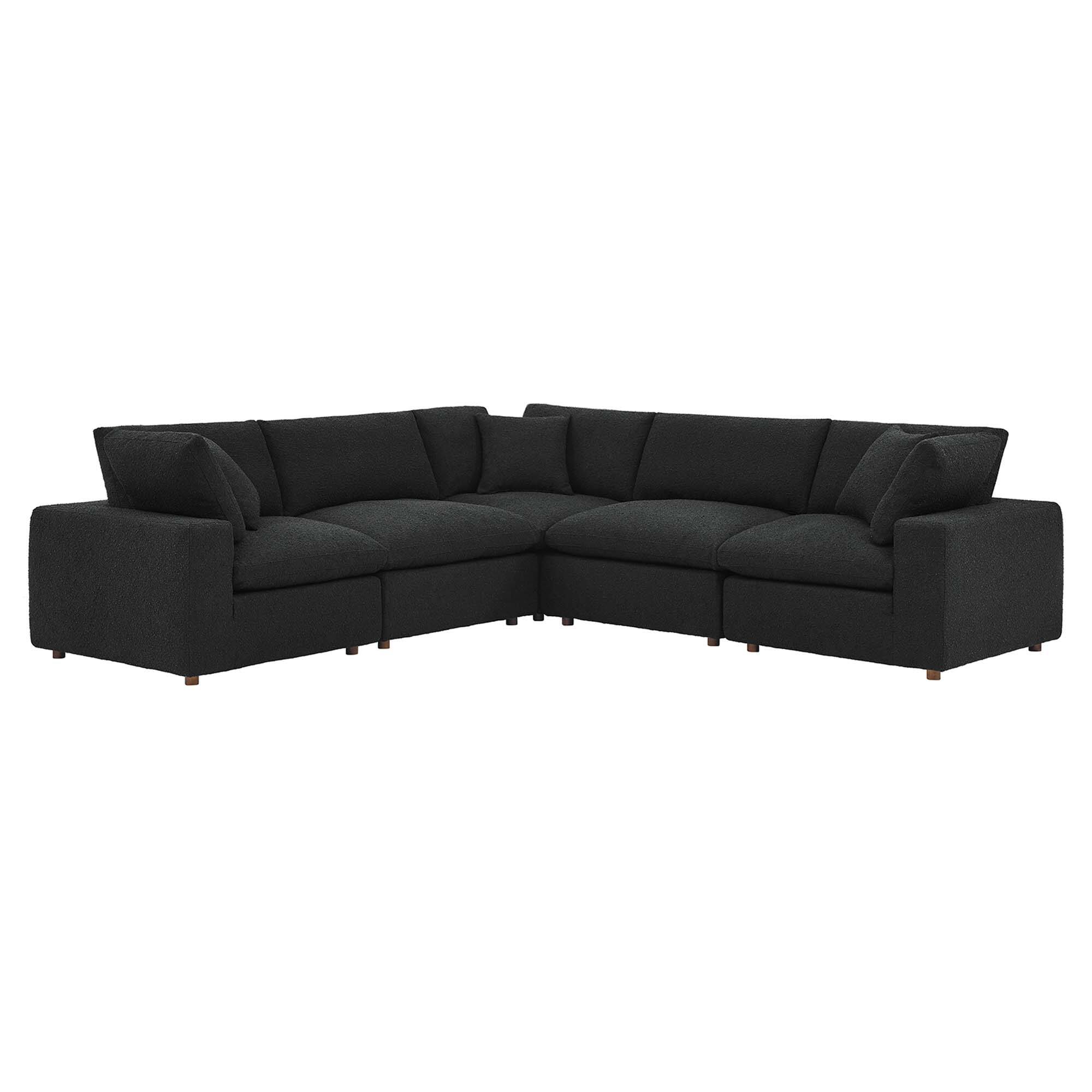 Front. Modway - Commix 5-Piece Down Filled Overstuffed Boucle Sectional Sofa by Modway - Black.