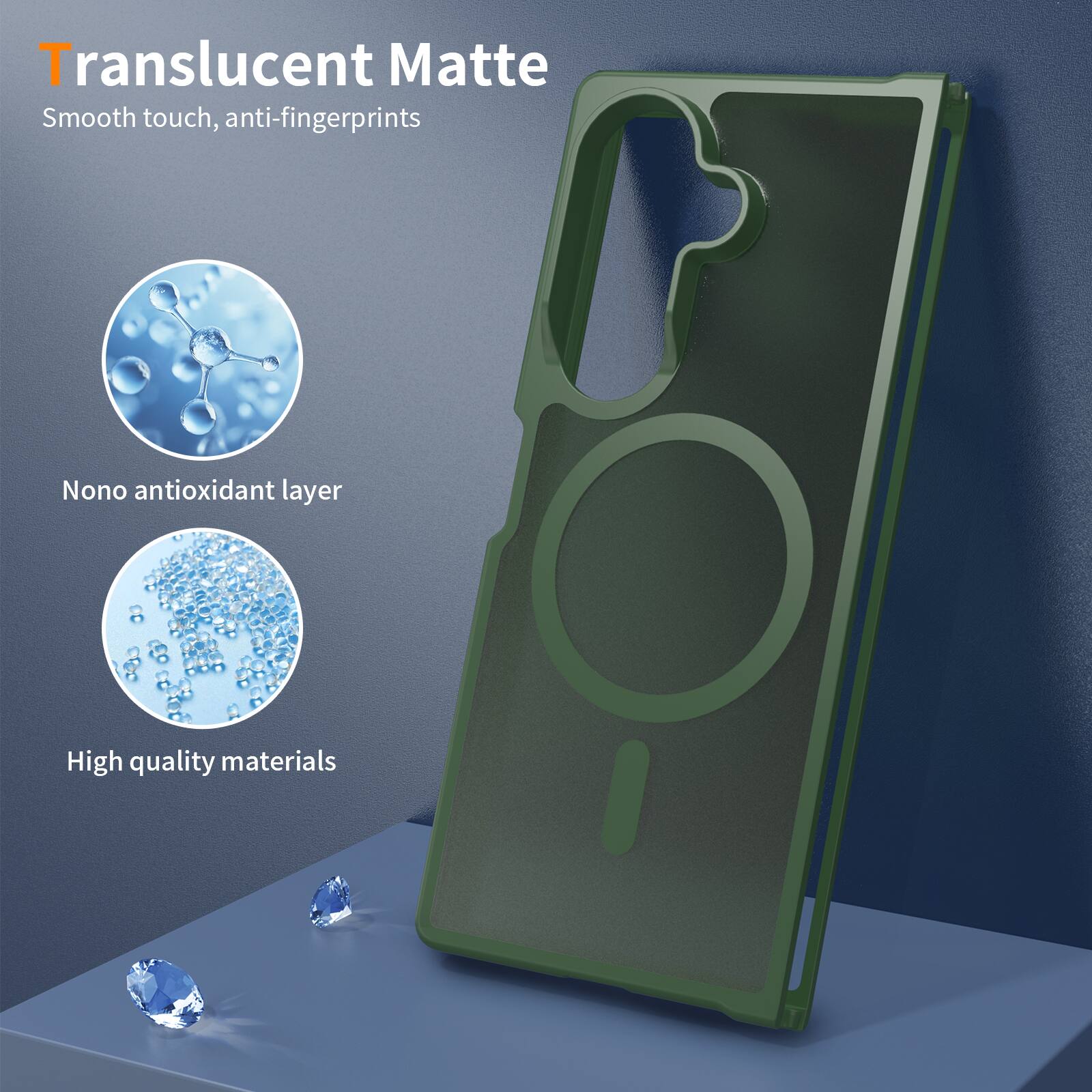 Translucent Matte  
Smooth touch, anti-fingerprints  
Nono antioxidant layer  
High quality materials