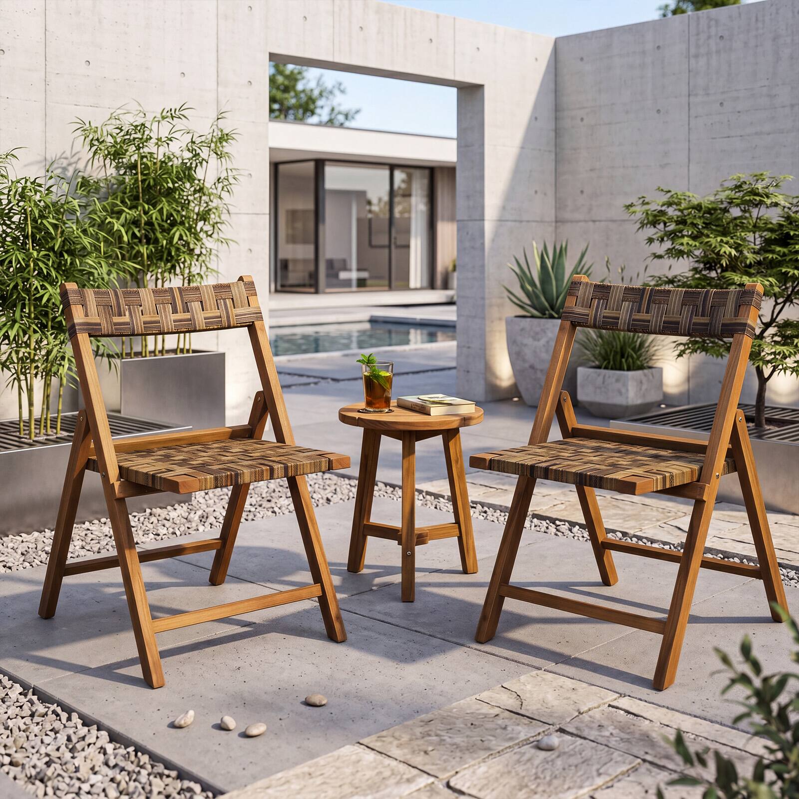 Alt View 1. Gymax - Gymax Teak Wood Folding Chairs Set of 2 400 Lbs Outdoor Seating w/110-Degree Contoured Back - Brown.