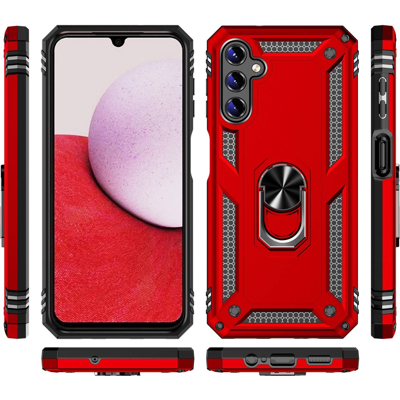 Alt View 12. SaharaCase - Military Kickstand Series with Belt Clip Case for Samsung Galaxy A14 5G - Red.