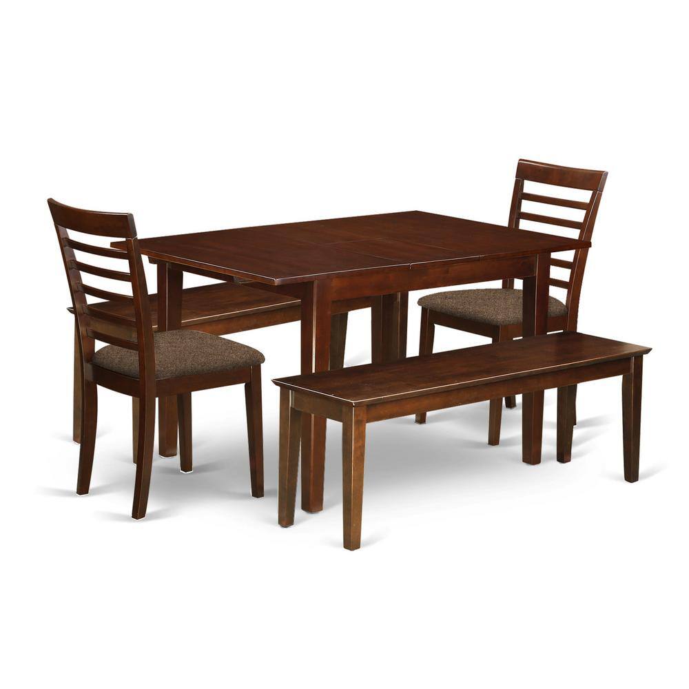 Back. East West Furniture - MILA5C-MAH-C 5 Pc dinette set-small Dining Tables and 2 Dining Chairs with Wood seat plus 2 Benches - Mahogany.
