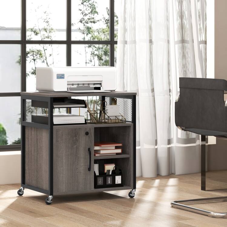 Left. SlickBlue - Portable File Cabinet with Charging Station and Cable Management Hole – Rolling Storage for Office - Grey.