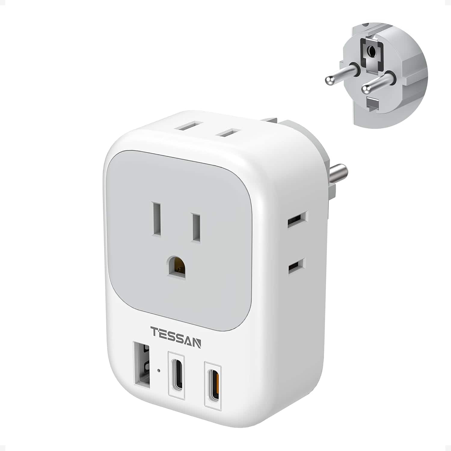 TESSAN - US to Europe Korea Travel Plug Adapter, Type E/F Outlet Extender with 4 AC Outlets and 3 USB Ports (2 USB-C) - Gray,White price history on PriceWatchPro