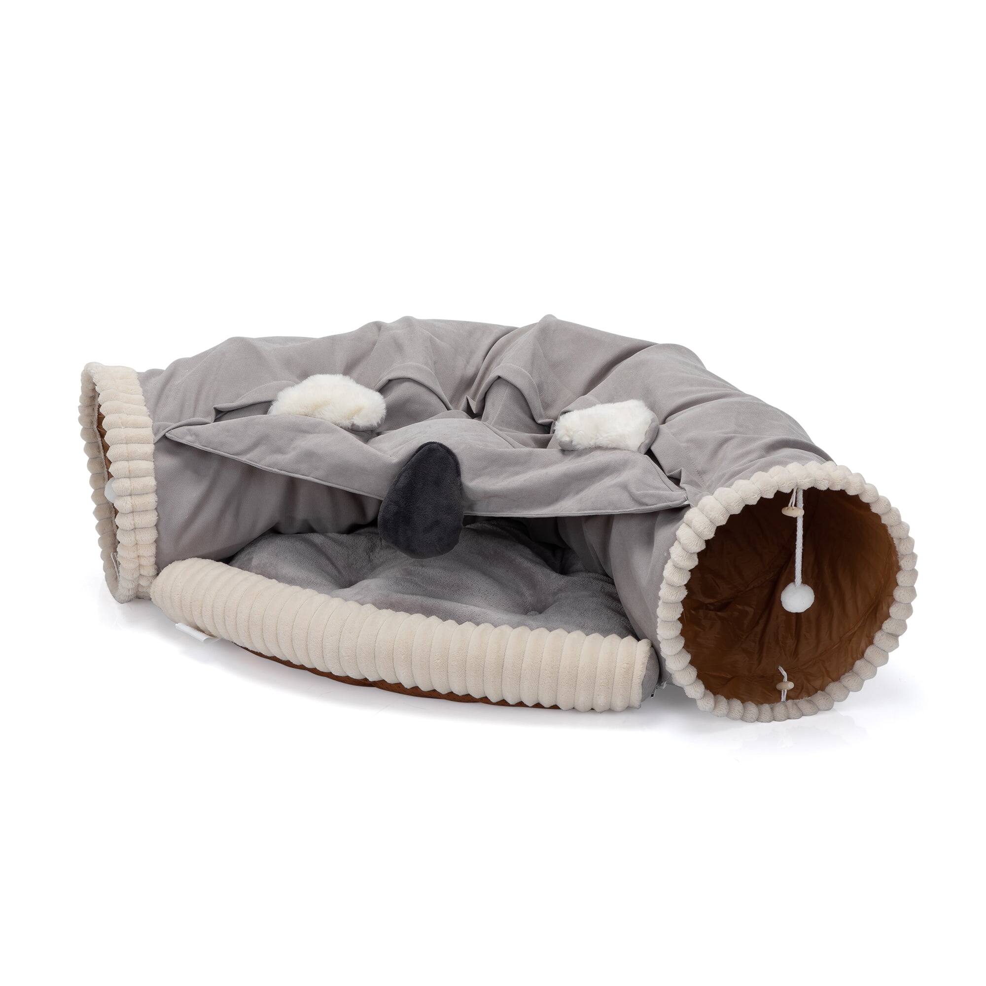 Alt View 6. Pefilos - 49" Large Cat Tunnel Bed for Indoor, Cat Tube with Collapsible Washable Cat Bed, Cat Toys for Small Medium Kitty City - Gray.