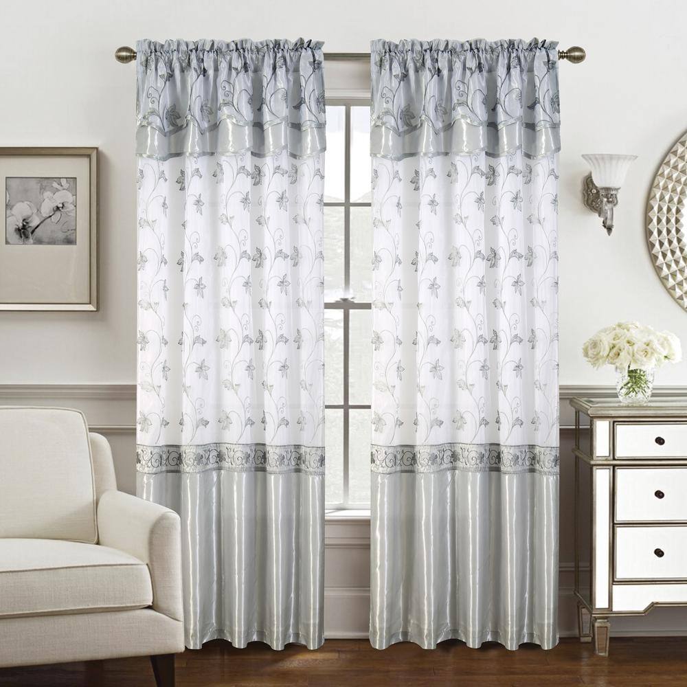 Alt View 4. RT Designers Collection - Elegant Navy Embroidered Curtain Panel with Double Valance - RT Designers Collection - Navy.