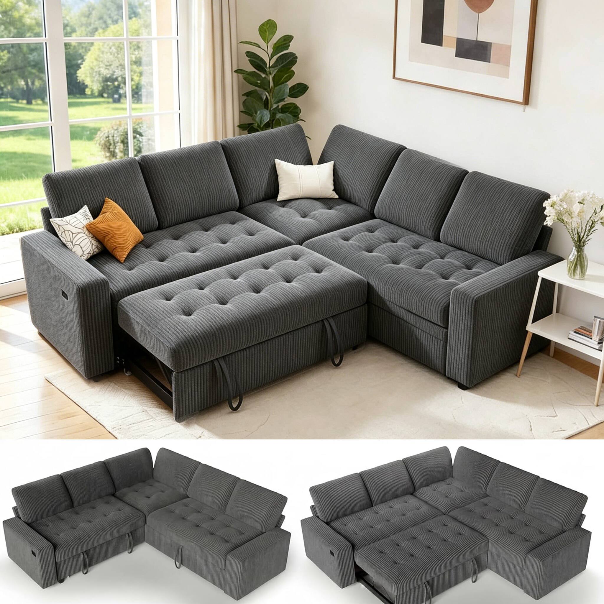 Front. Dyonery - Dyonery 5 Seat Modular Sectional Sofa with USB Ports/Adjustable Backrest/Storage Seats, Tool-Free Assembly,Dark Gray - Gray.