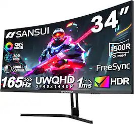 Sansui - 34" Curved WQHD 165Hz Gaming Monitor - Black