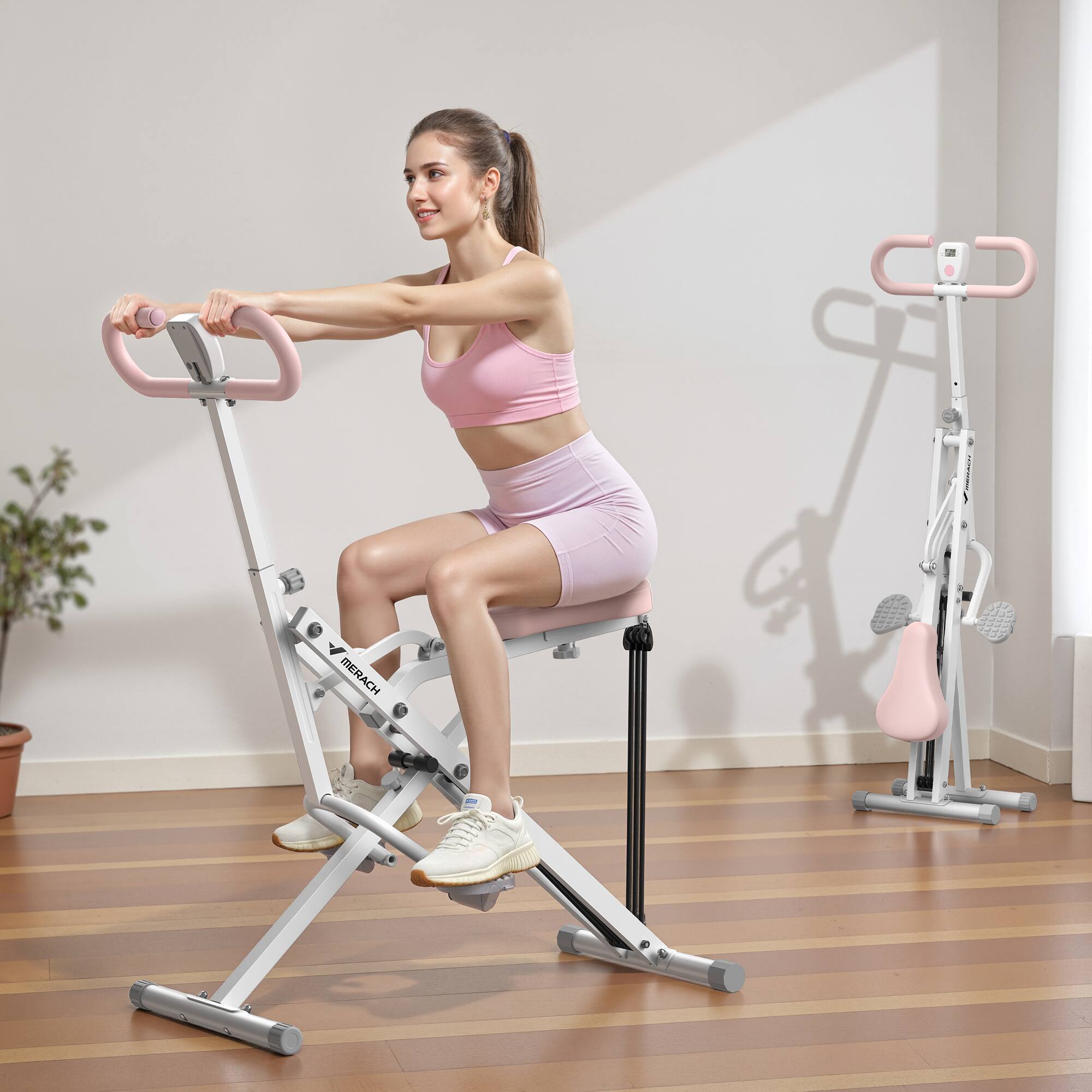 Left. MERACH - MERACH Squat Assist Trainer Foldable Squat Rider Machine for Glutes and Quads with 3 Tension Bands - White.