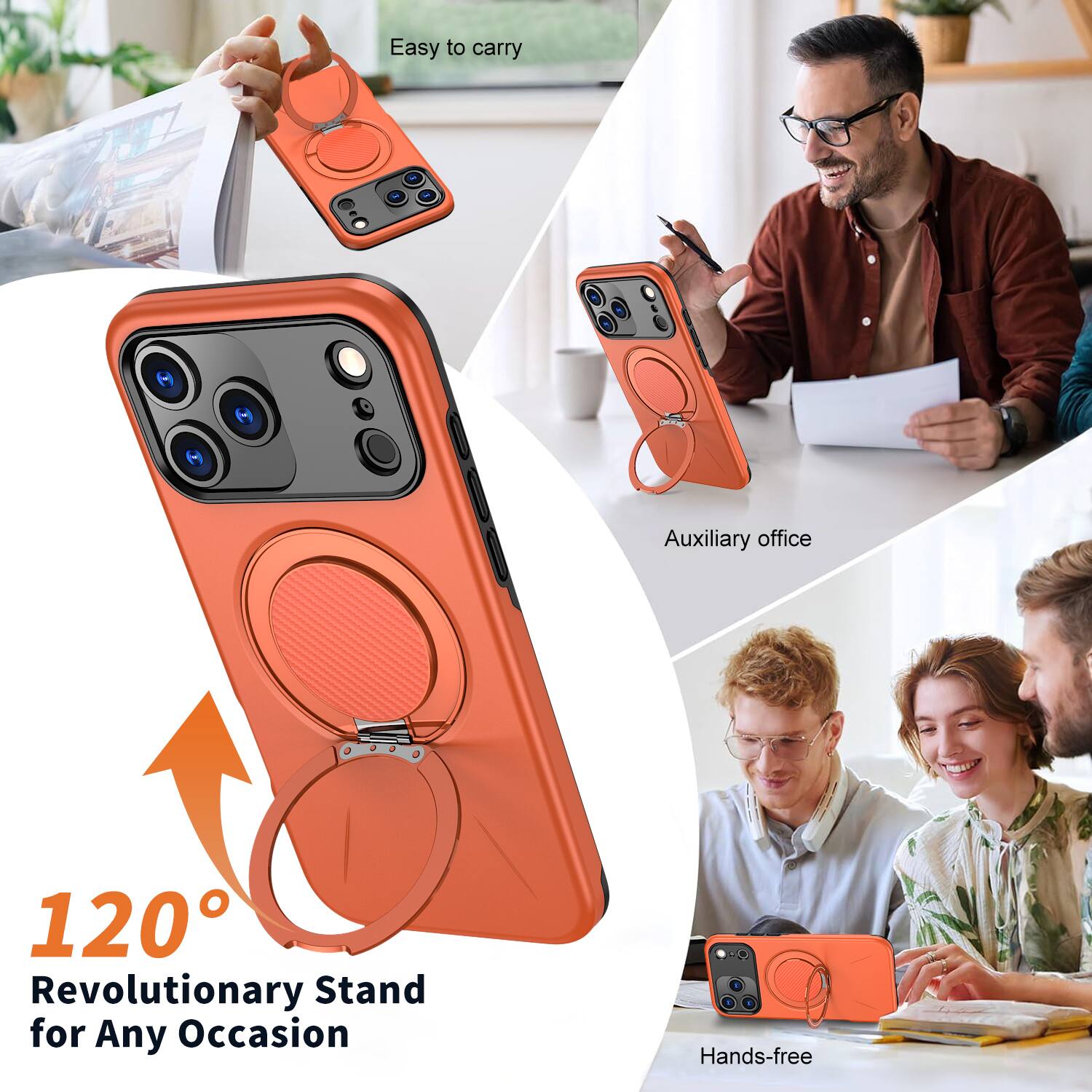 Easy to carry  
Auxiliary office  
120° Revolutionary Stand for Any Occasion  
Hands-free